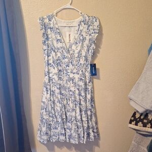 Taylor Blue and White Patterned Dress
